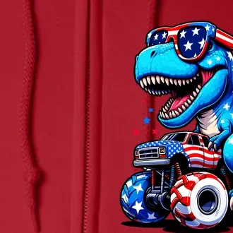 Patriotic T Rex Riding Monster Truck Full Zip Hoodie