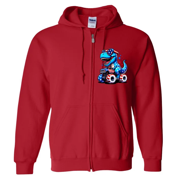 Patriotic T Rex Riding Monster Truck Full Zip Hoodie