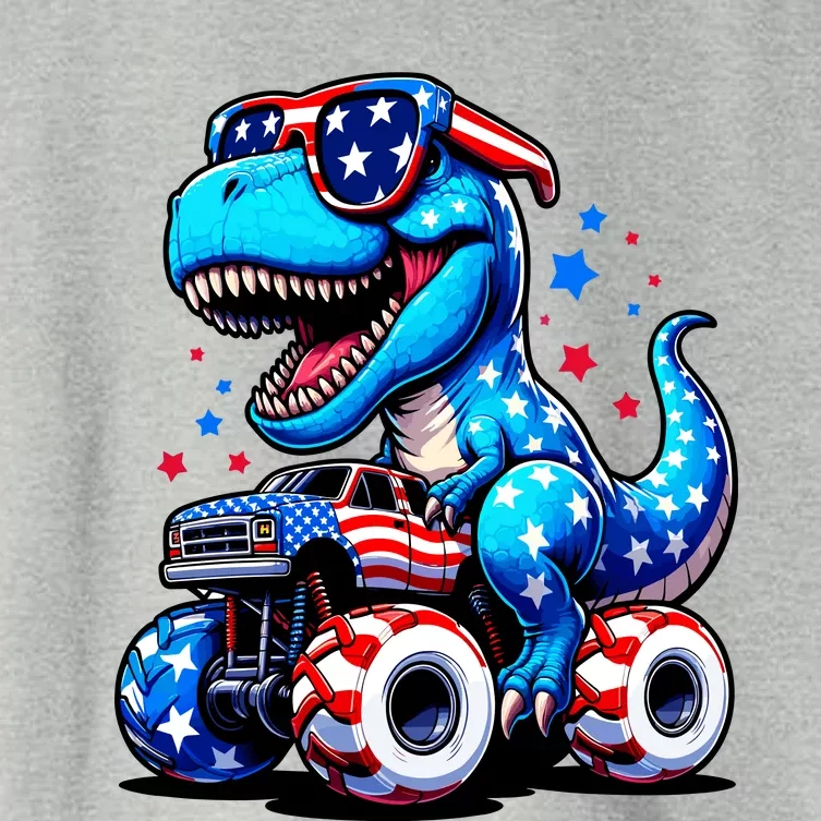 Patriotic T Rex Riding Monster Truck Women's Crop Top Tee