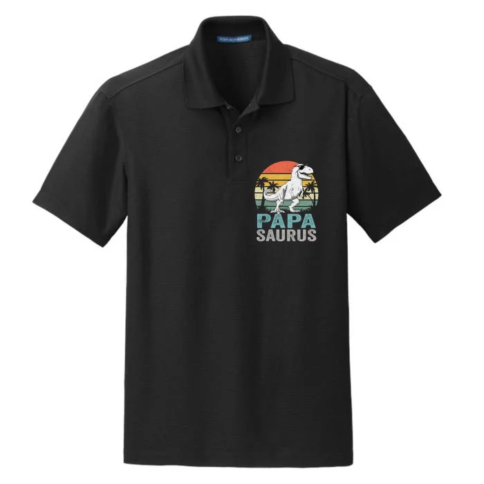 Papasaurus T Rex Dinosaur Papa Saurus Family Matching Hoodie Dry Zone Grid Performance Polo