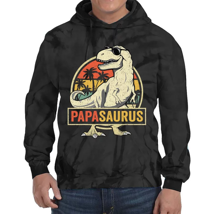 Papasaurus T Rex Dinosaur Papa Saurus Family Matching Tie Dye Hoodie