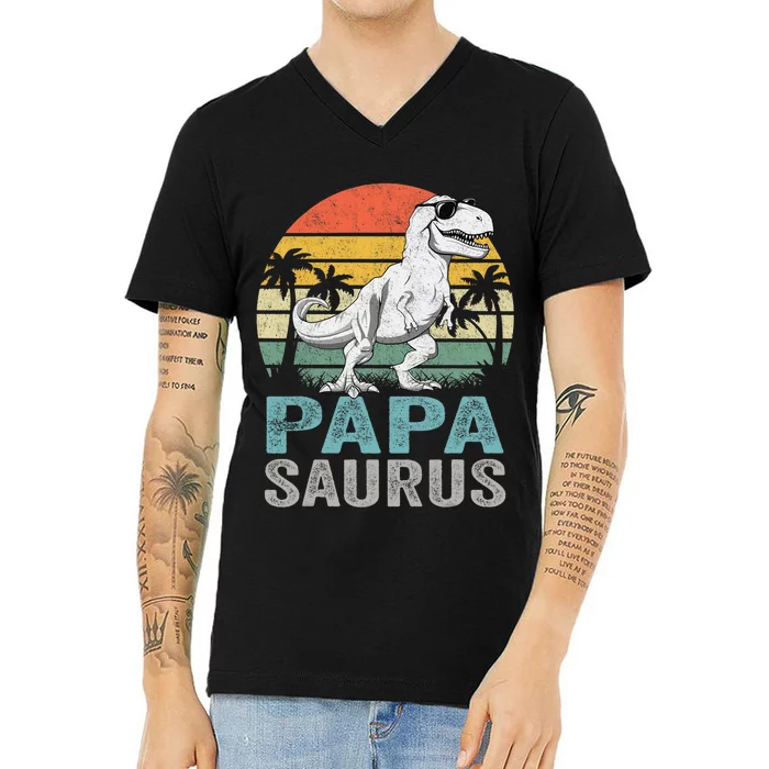 Papasaurus T Rex Dinosaur Papa Saurus Family Matching V-Neck T-Shirt