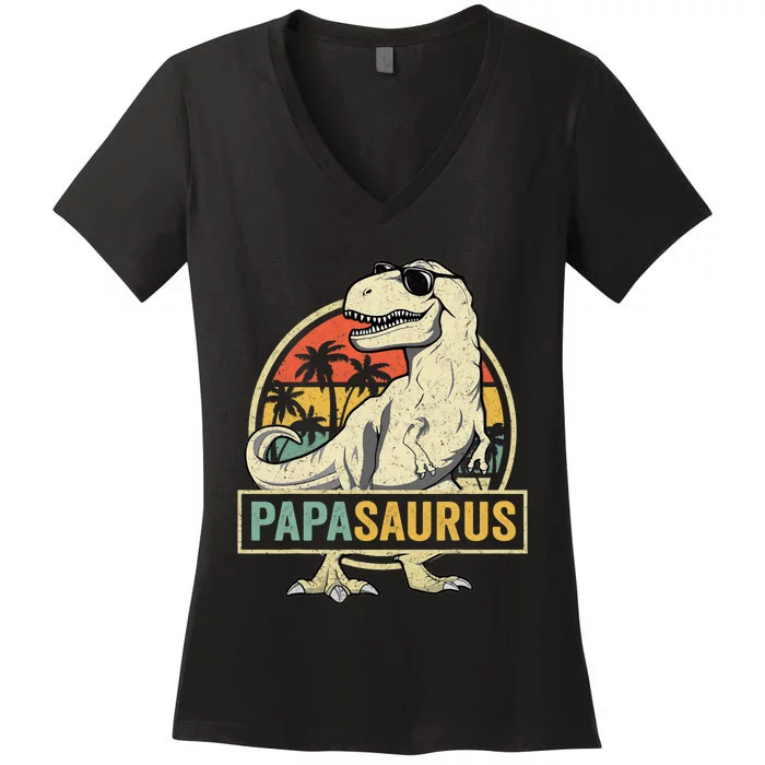 Papasaurus T Rex Dinosaur Papa Saurus Family Matching Women's V-Neck T-Shirt