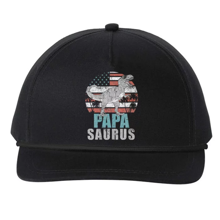 Papasaurus T Rex Dinosaur Papa Saurus American Flag Gift Snapback Five-Panel Rope Hat