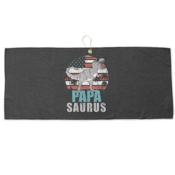 Papasaurus T Rex Dinosaur Papa Saurus American Flag Gift Large Microfiber Waffle Golf Towel