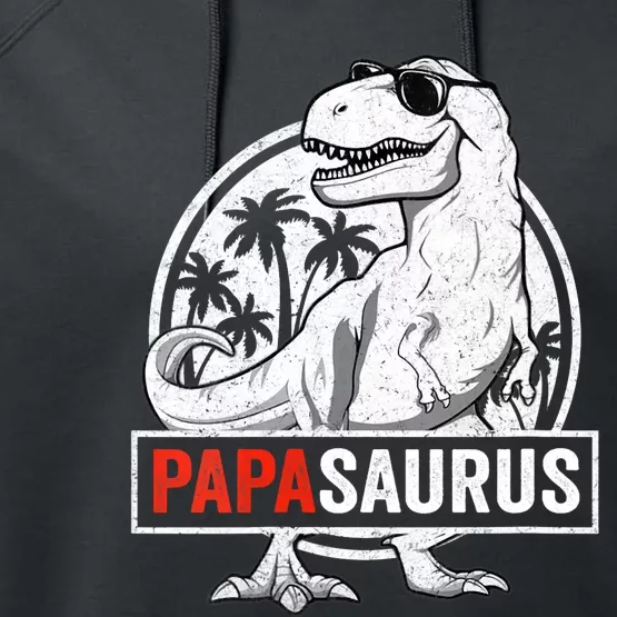 Papasaurus T Rex Dinosaur Papa Saurus Family Matching Vneck Performance Fleece Hoodie