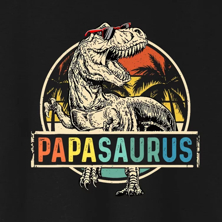 Papasaurus T Rex Papa Dinosaur Grandpa Saurus Fathers Day Women's Crop Top Tee