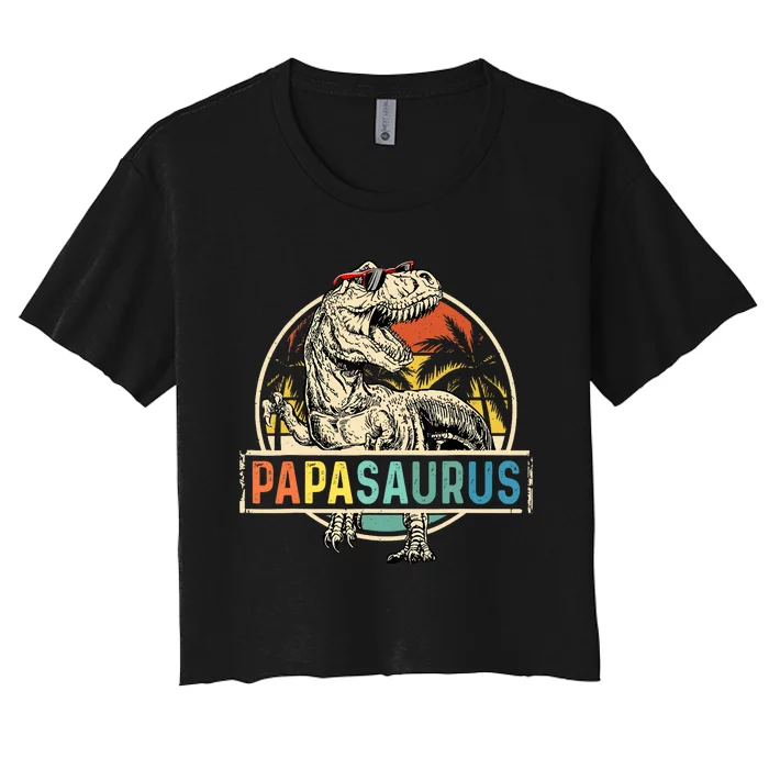 Papasaurus T Rex Papa Dinosaur Grandpa Saurus Fathers Day Women's Crop Top Tee