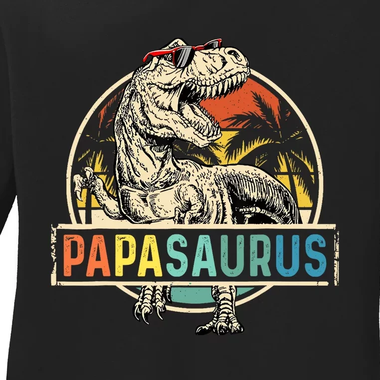 Papasaurus T Rex Papa Dinosaur Grandpa Saurus Fathers Day Ladies Long Sleeve Shirt