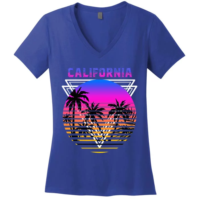 Palm Trees Retro Cali Long Beach Vintage Tropical California Women's V-Neck T-Shirt