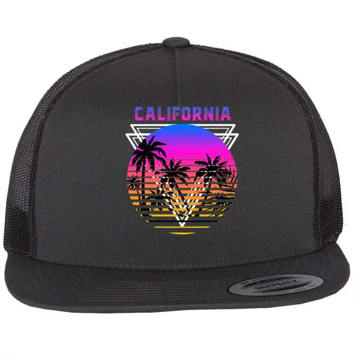 Palm Trees Retro Cali Long Beach Vintage Tropical California Flat Bill Trucker Hat