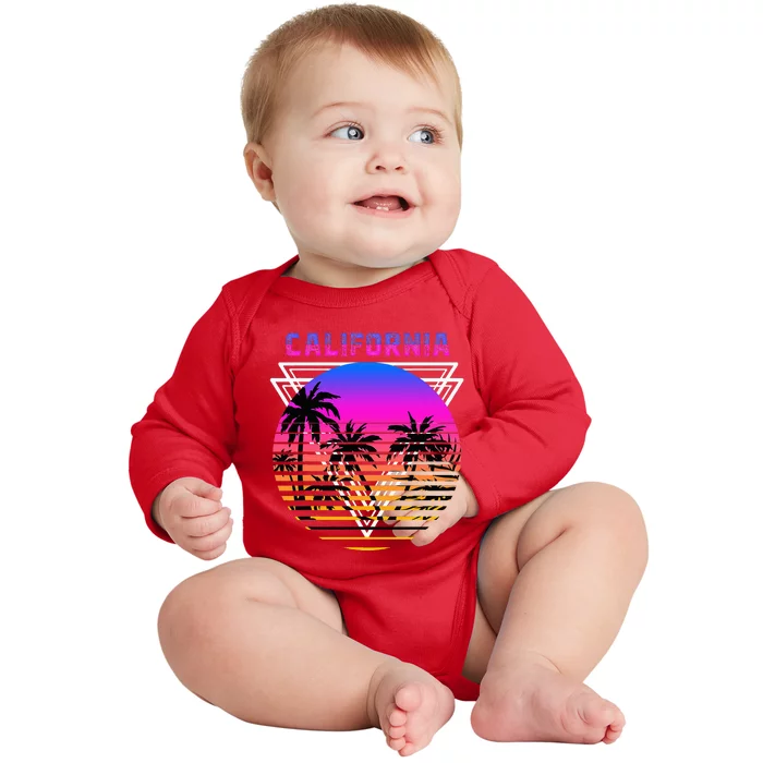 Palm Trees Retro Cali Long Beach Vintage Tropical California Baby Long Sleeve Bodysuit