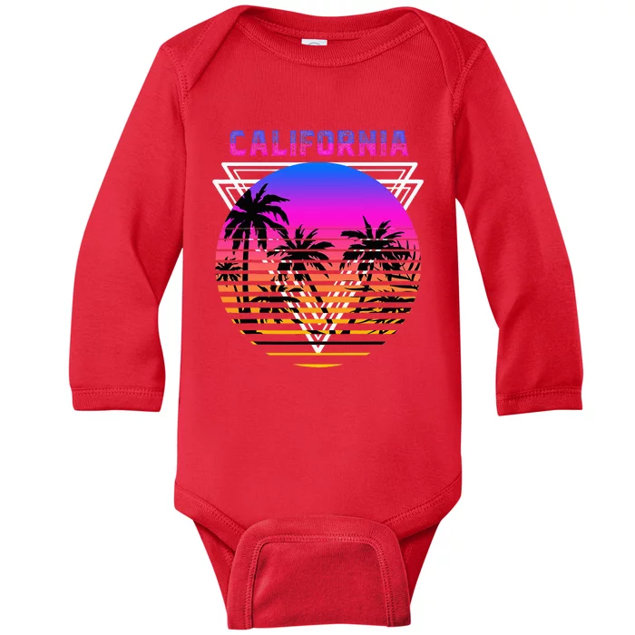 Palm Trees Retro Cali Long Beach Vintage Tropical California Baby Long Sleeve Bodysuit