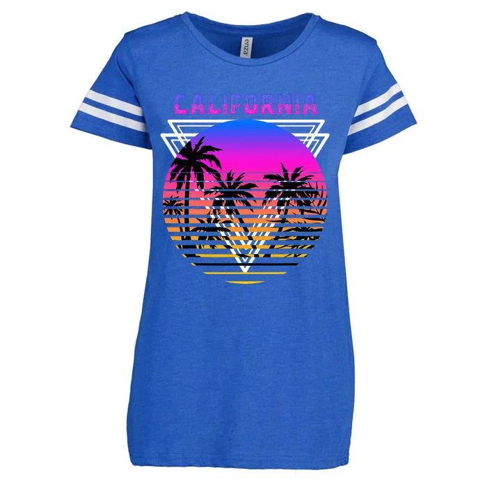 Palm Trees Retro Cali Long Beach Vintage Tropical California Enza Ladies Jersey Football T-Shirt