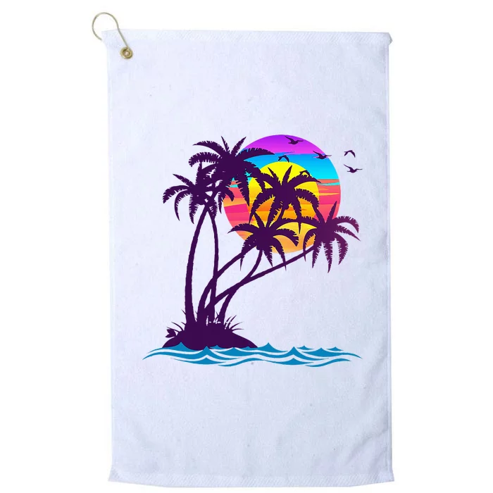 Palm Tree Retro Style Tropical Beach 60s 70s 90s Vintage Platinum Collection Golf Towel