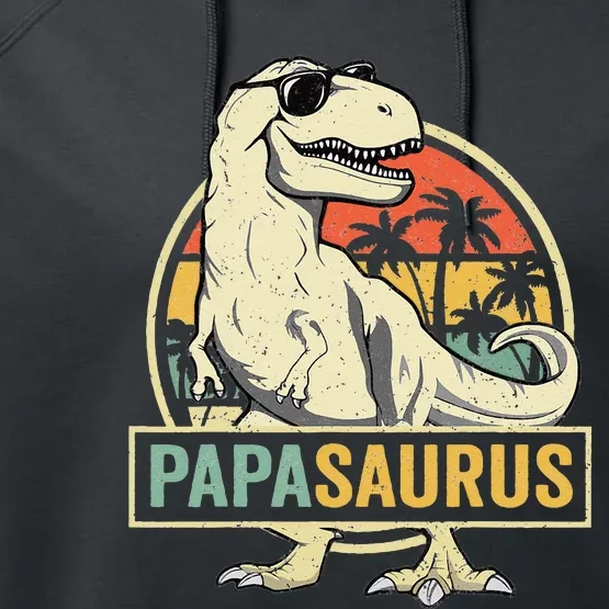 Papasaurus T Rex Dinosaur Papa Saurus Family Matching Performance Fleece Hoodie