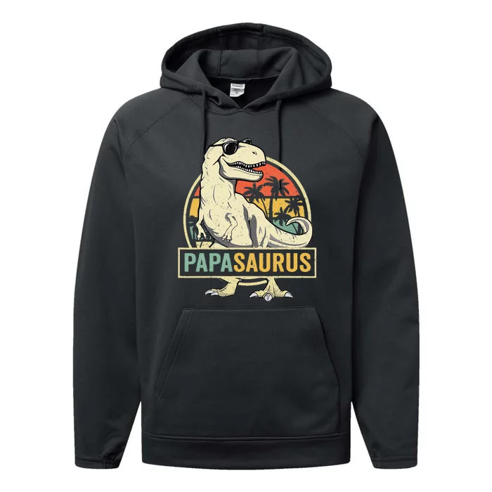 Papasaurus T Rex Dinosaur Papa Saurus Family Matching Performance Fleece Hoodie