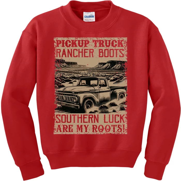 Pickup Truck Rancher Boots Southern Luck Kids Sweatshirt