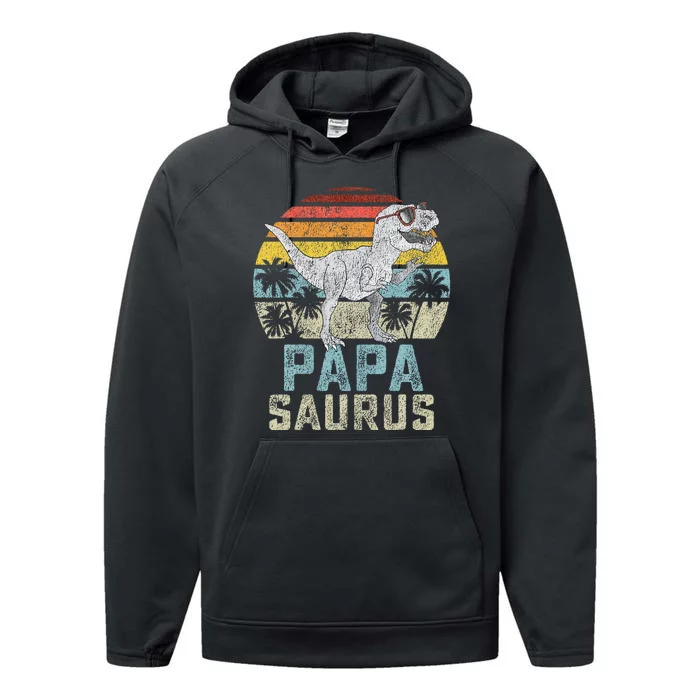 Papasaurus T Rex Dinosaur Papa Saurus Family Matching Performance Fleece Hoodie