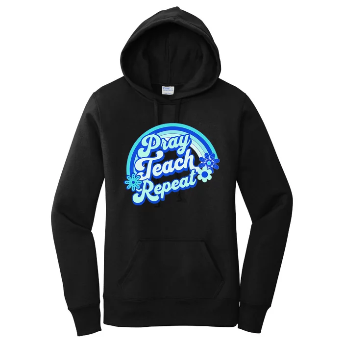 Pray Teach Repeat Groovy Back To School Christian Homeschool Women's Pullover Hoodie