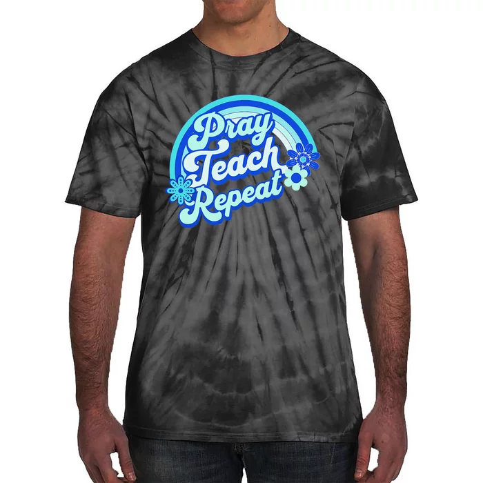 Pray Teach Repeat Groovy Back To School Christian Homeschool Tie-Dye T-Shirt