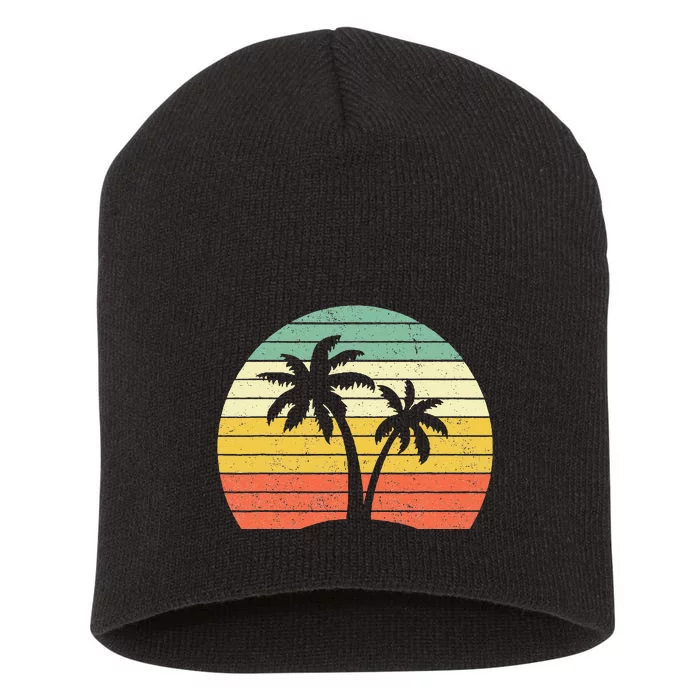 Palm Tree Retro Tropical Beach Short Acrylic Beanie