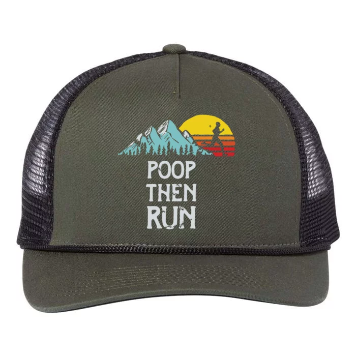 Poop Then Run Funny Trail Running Graphic Retro Rope Trucker Hat Cap