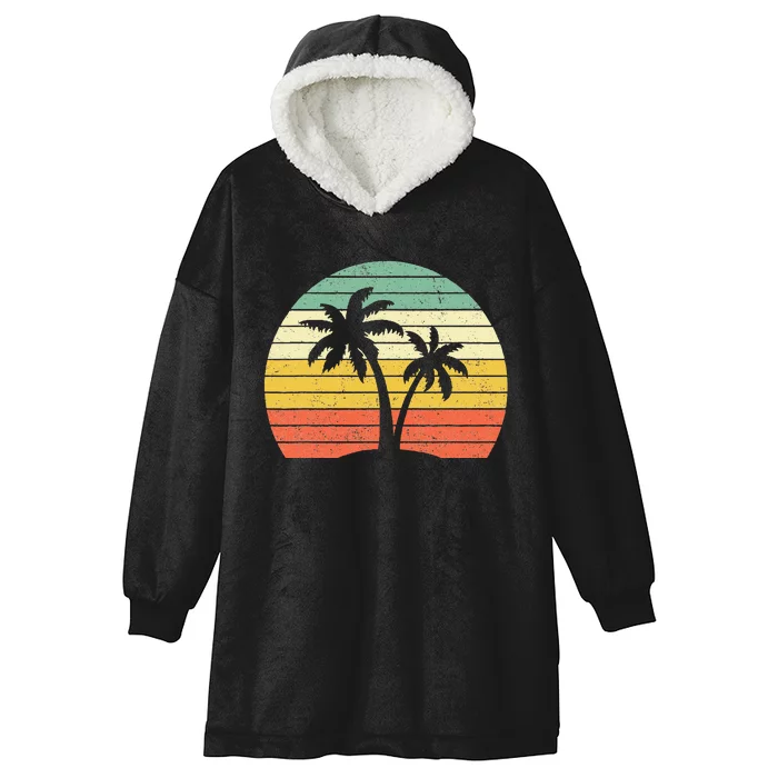 Palm Tree Retro Tropical Beach Hooded Wearable Blanket