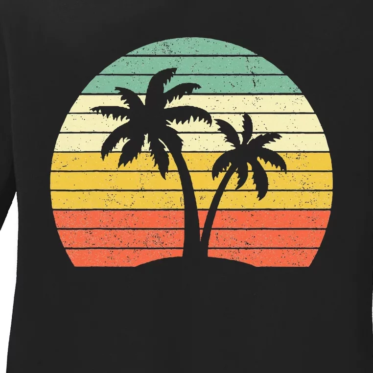 Palm Tree Retro Tropical Beach Ladies Long Sleeve Shirt