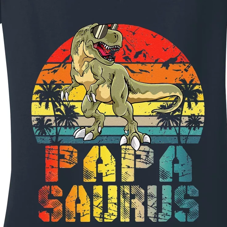 Papasaurus T Rex Dinosaur Funny Papa Saurus Family Matching Gift Women's V-Neck T-Shirt