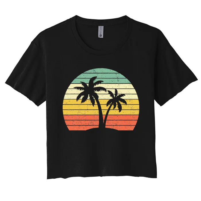 Palm Tree Retro Tropical Beach Women's Crop Top Tee