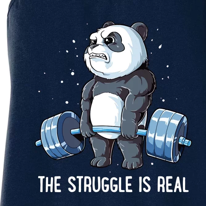 Panda The Struggle Is Real Weightlifting Fitness Gym Funny Women's Racerback Tank