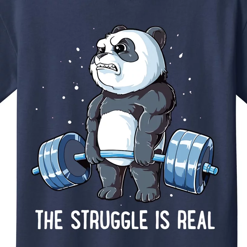 Panda The Struggle Is Real Weightlifting Fitness Gym Funny Kids T-Shirt