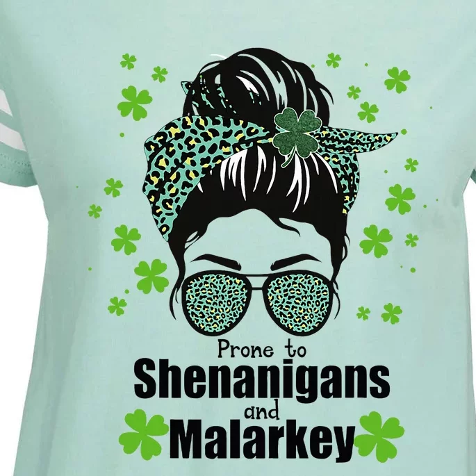 Prone To Shenanigans And Malarkey Messy Bun Enza Ladies Jersey Football T-Shirt