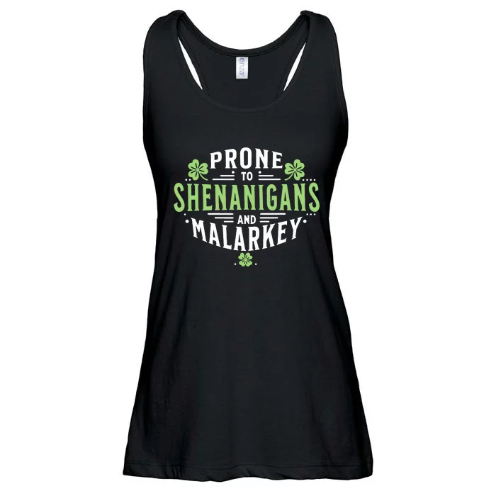 Prone To Shenanigans Malarkey Fun Clovers St Patricks Day Ladies Essential Flowy Tank