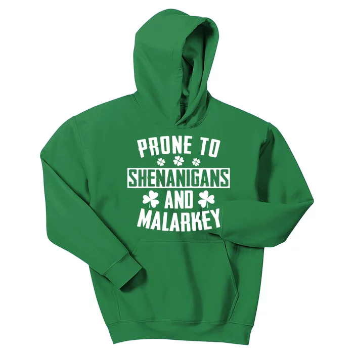 Prone To Shenanigans And Malarkey Irish Shamrock Leprechaun Kids Hoodie