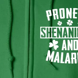 Prone To Shenanigans And Malarkey Irish Shamrock Leprechaun Full Zip Hoodie