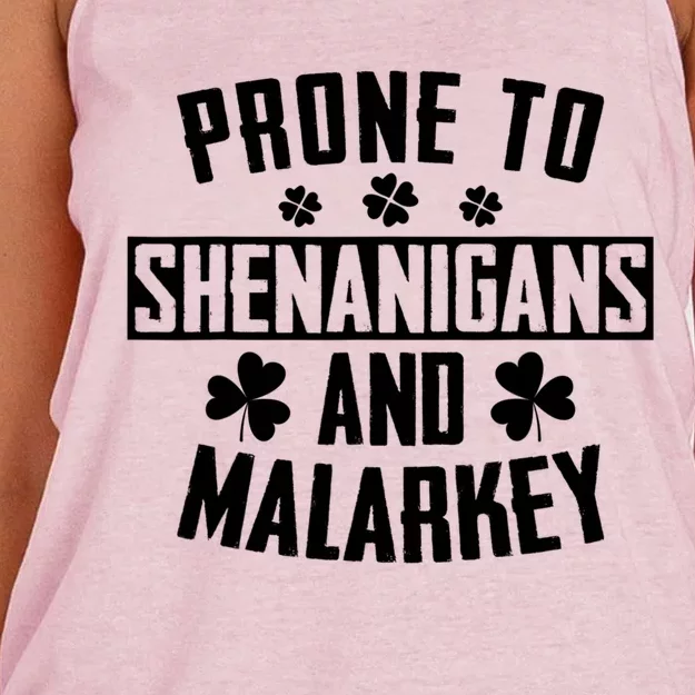 Prone To Shenanigans And Malarkey Irish Shamrock Leprechaun Women's Knotted Racerback Tank