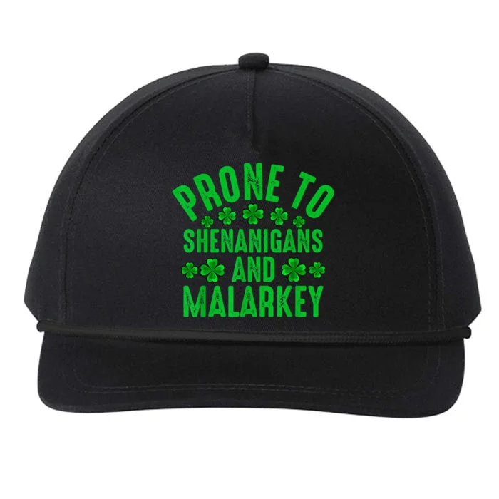 Prone To Shenanigans And Malarkey Irish Shamrock Leprechaun Snapback Five-Panel Rope Hat