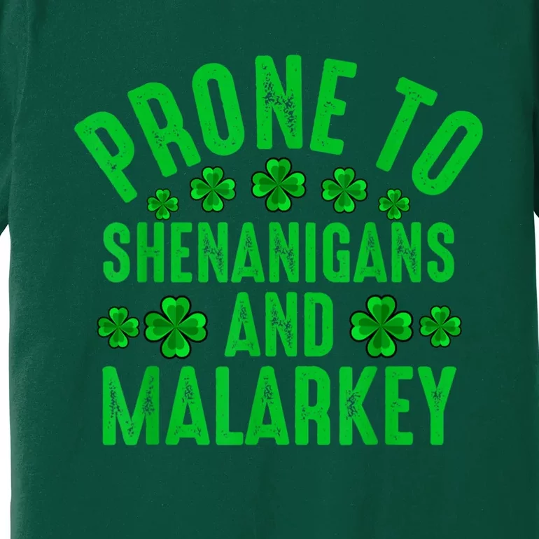 Prone To Shenanigans And Malarkey Irish Shamrock Leprechaun Premium T-Shirt