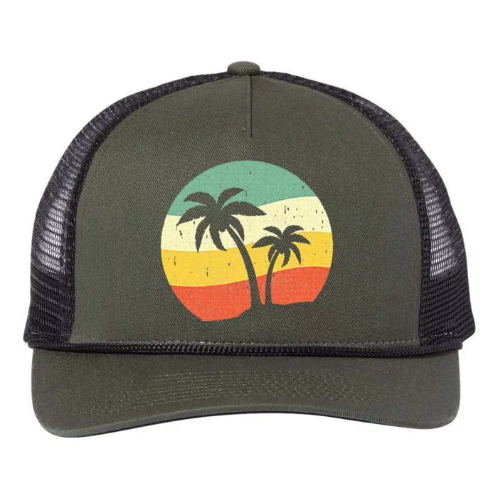 Palm Tree Summer Sunshine Summer Vacation Retro Rope Trucker Hat Cap