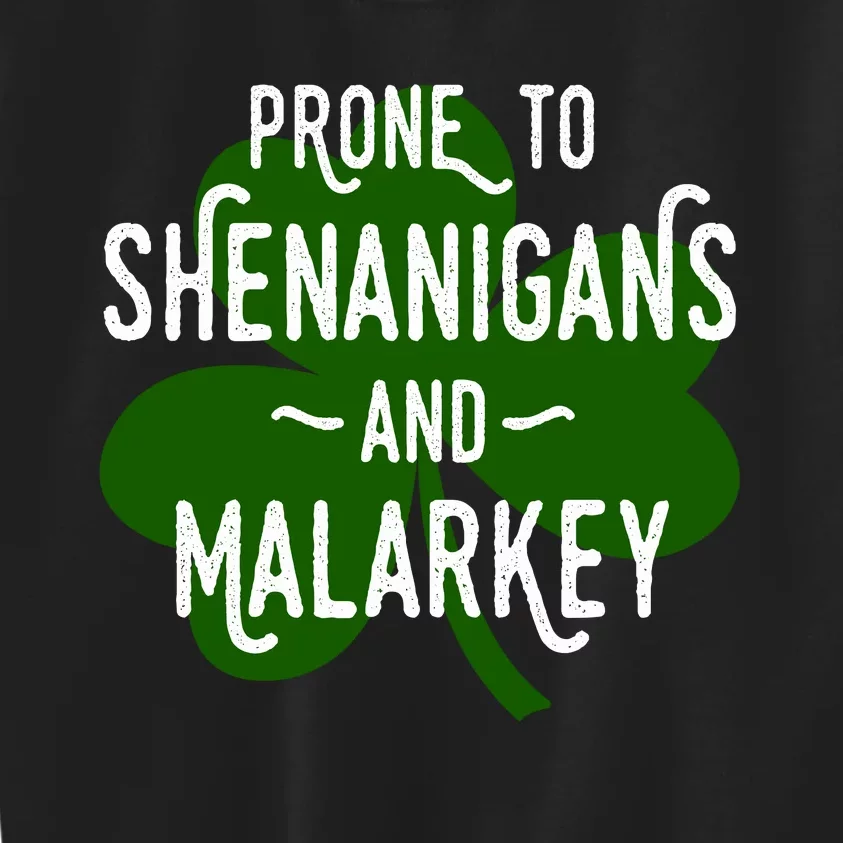 Prone To Shenanigans Funny St Patricks Kids Sweatshirt