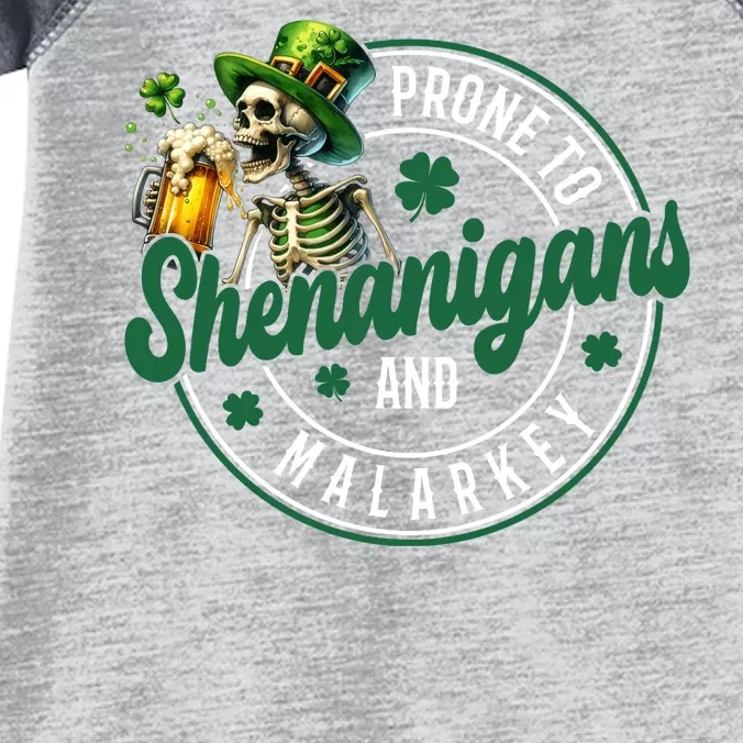 Prone To Shenanigans And Malarkey St Patricks Day Infant Baby Jersey Bodysuit