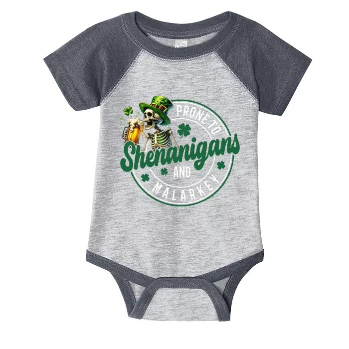 Prone To Shenanigans And Malarkey St Patricks Day Infant Baby Jersey Bodysuit