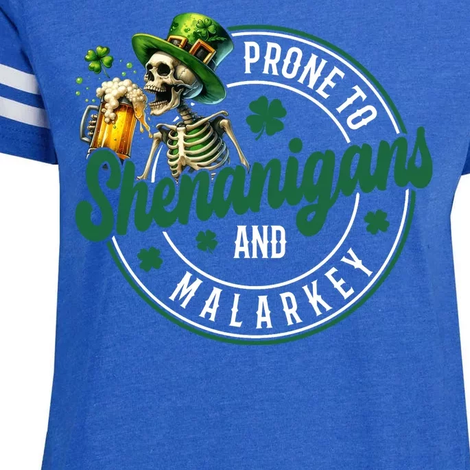 Prone To Shenanigans And Malarkey St Patricks Day Enza Ladies Jersey Football T-Shirt