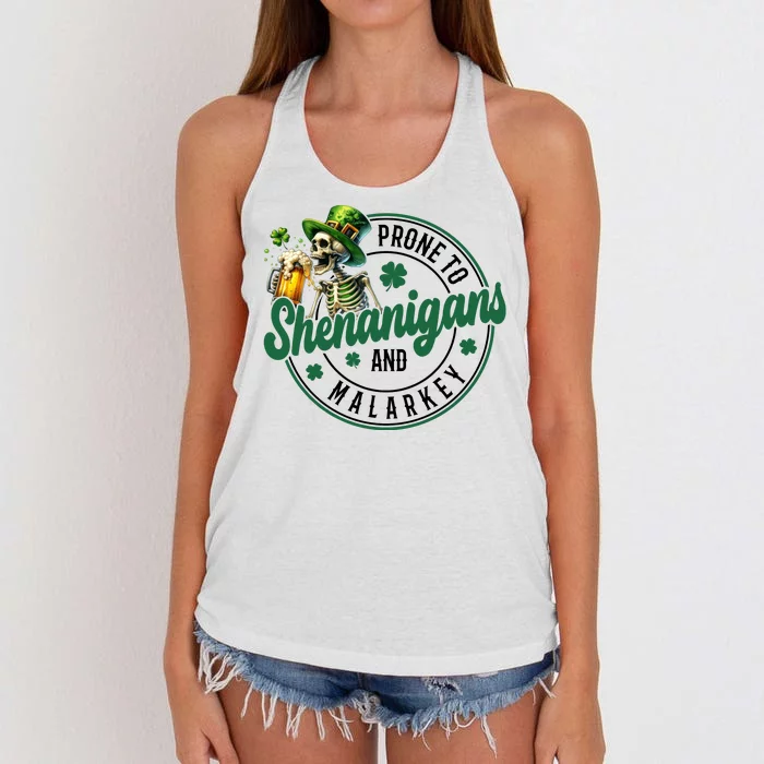 Prone To Shenanigans And Malarkey St Patricks Day Women's Knotted Racerback Tank