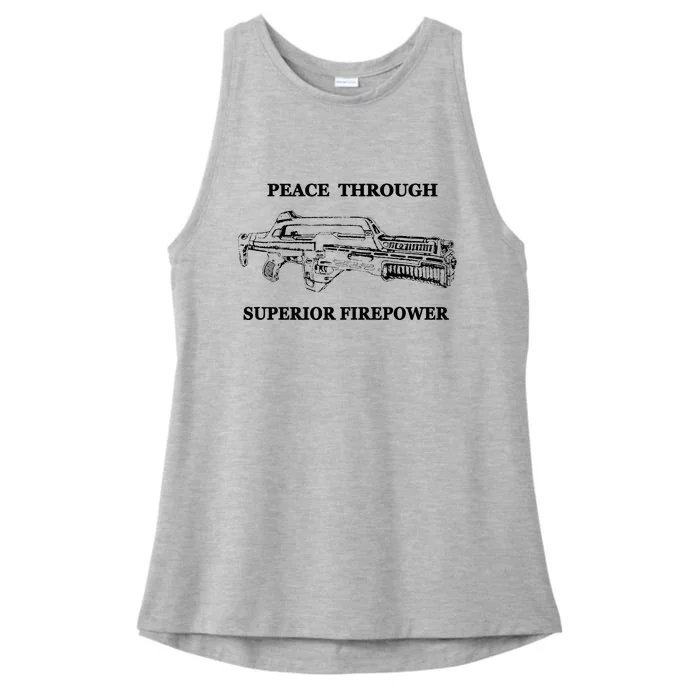 Peace Through Superior Firepower Retro 80S Sci Fi Ladies Tri-Blend Wicking Tank