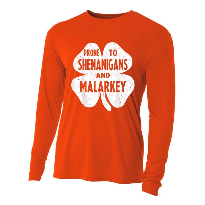 Prone To Shenanigans And Malarkey Funny St Patricks Day Cooling Performance Long Sleeve Crew