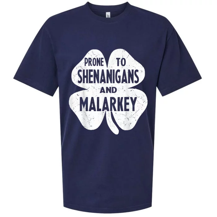 Prone To Shenanigans And Malarkey Funny St Patricks Day Sueded Cloud Jersey T-Shirt