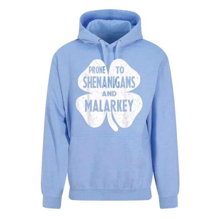 Prone To Shenanigans And Malarkey Funny St Patricks Day Unisex Surf Hoodie